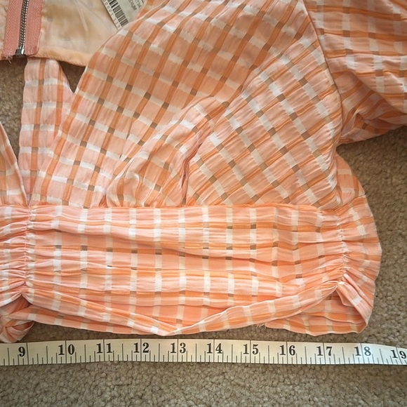 Boutique Two Piece Set Crop Top Ruffle Sleeve Orange Checkered Ruffled Skirt S/M - Picture 10 of 11